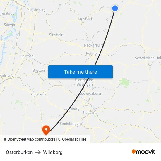 Osterburken to Wildberg map