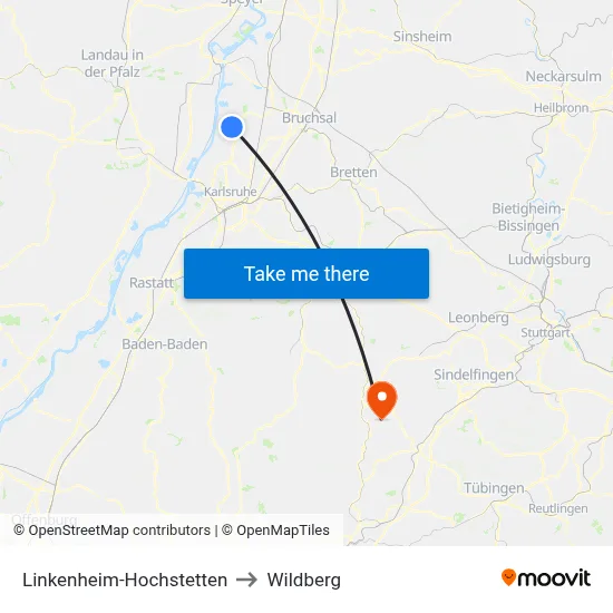 Linkenheim-Hochstetten to Wildberg map