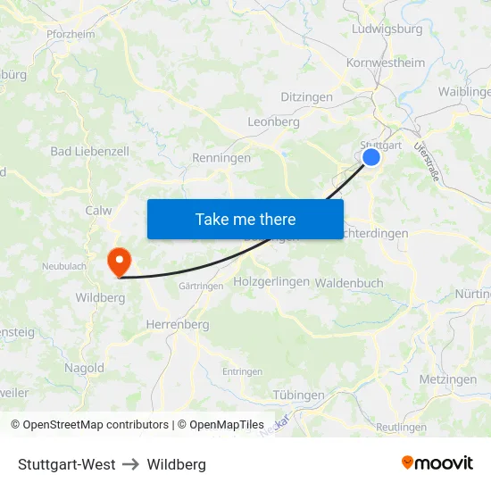 Stuttgart-West to Wildberg map