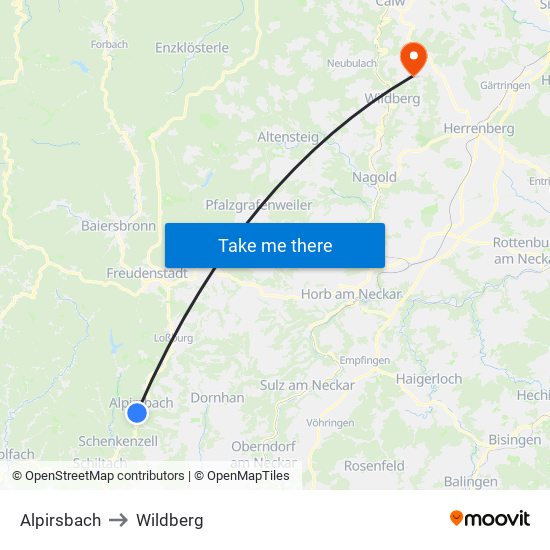 Alpirsbach to Wildberg map
