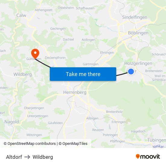 Altdorf to Wildberg map