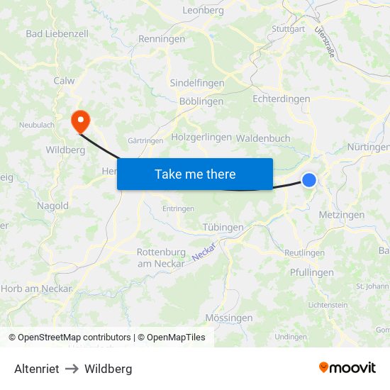 Altenriet to Wildberg map