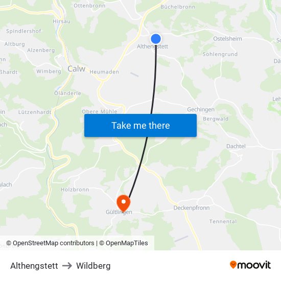 Althengstett to Wildberg map