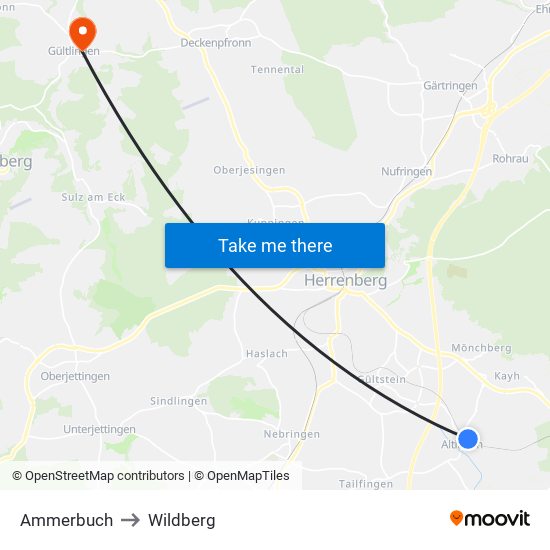 Ammerbuch to Wildberg map