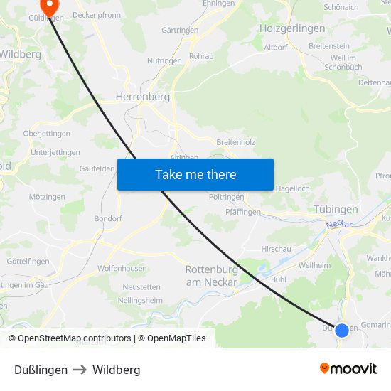 Dußlingen to Wildberg map