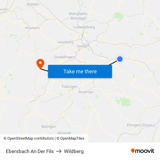 Ebersbach An Der Fils to Wildberg map