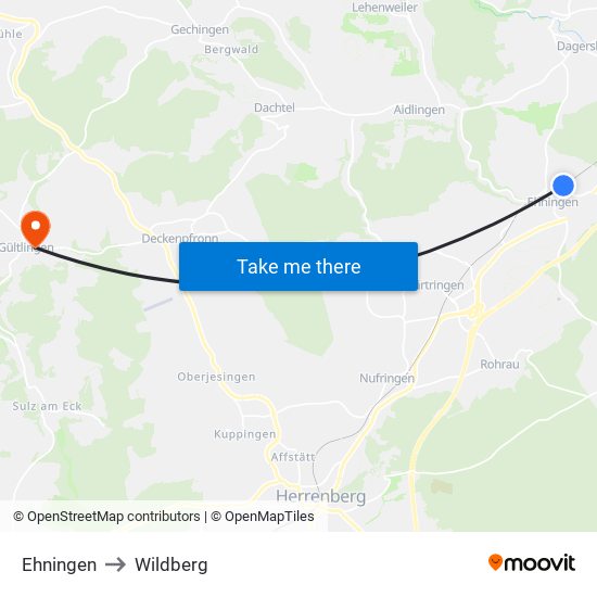 Ehningen to Wildberg map