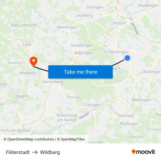Filderstadt to Wildberg map