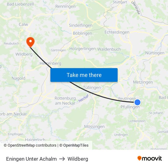 Eningen Unter Achalm to Wildberg map