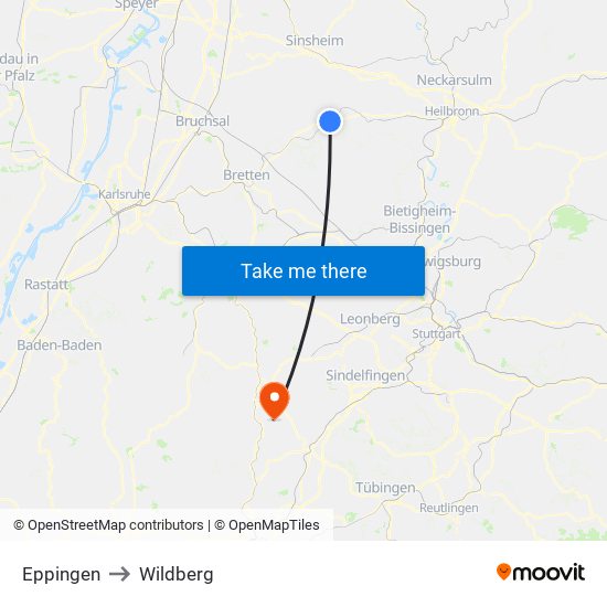 Eppingen to Wildberg map