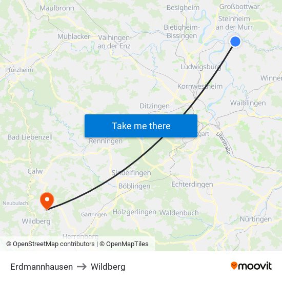 Erdmannhausen to Wildberg map