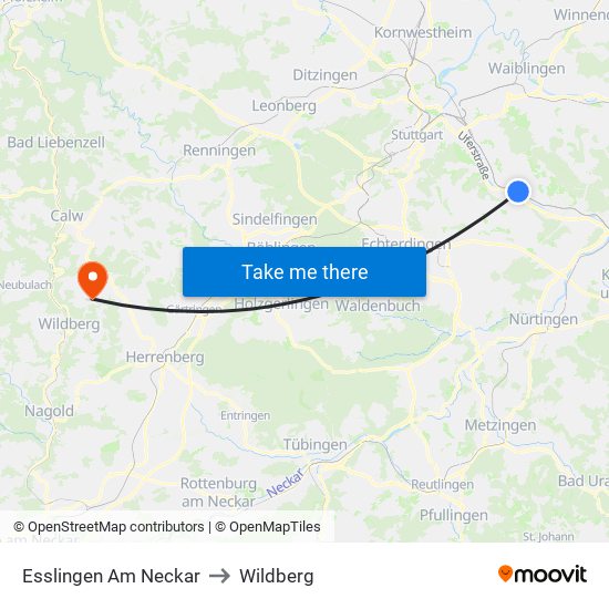 Esslingen Am Neckar to Wildberg map