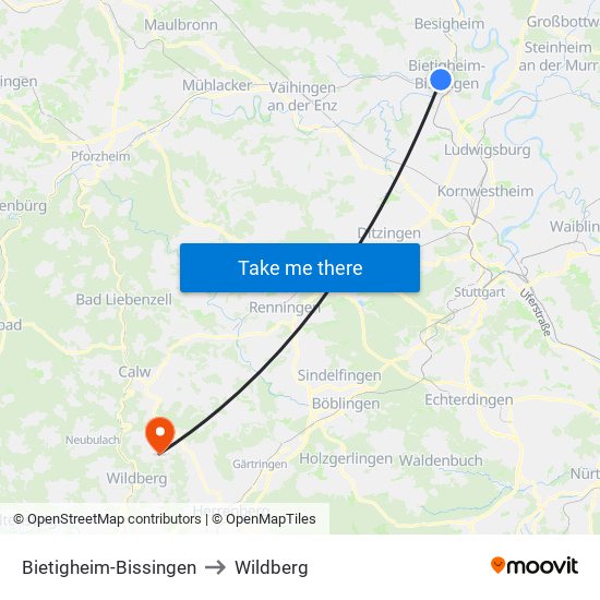 Bietigheim-Bissingen to Wildberg map
