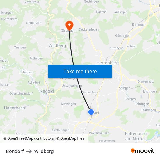 Bondorf to Wildberg map