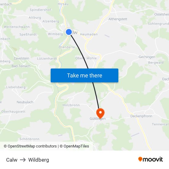 Calw to Wildberg map