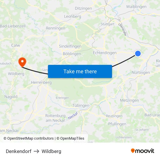 Denkendorf to Wildberg map