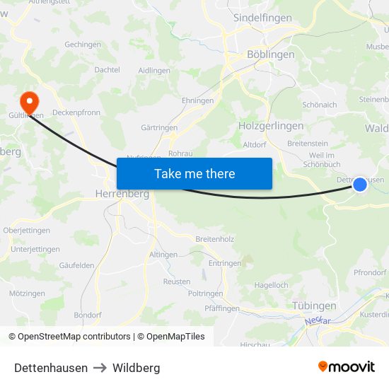 Dettenhausen to Wildberg map