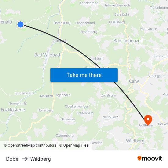 Dobel to Wildberg map