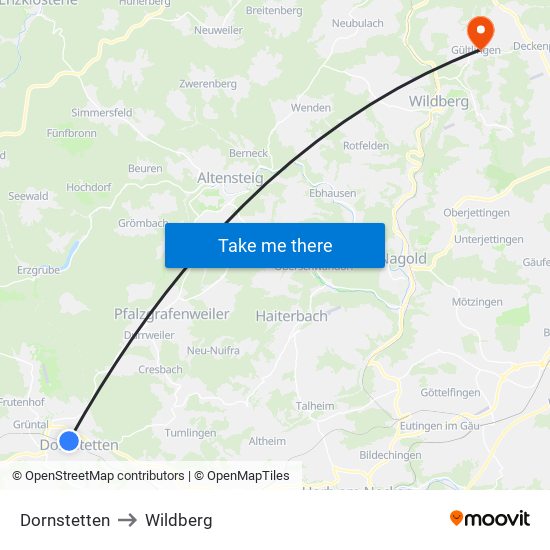 Dornstetten to Wildberg map