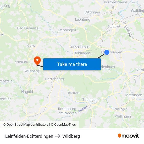 Leinfelden-Echterdingen to Wildberg map
