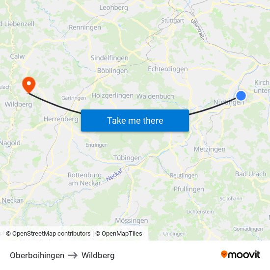 Oberboihingen to Wildberg map