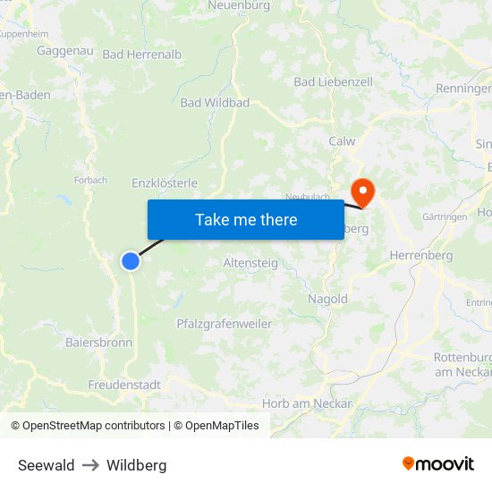 Seewald to Wildberg map