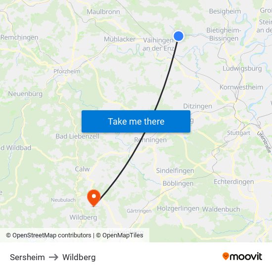 Sersheim to Wildberg map