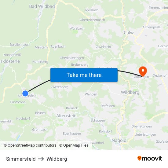 Simmersfeld to Wildberg map