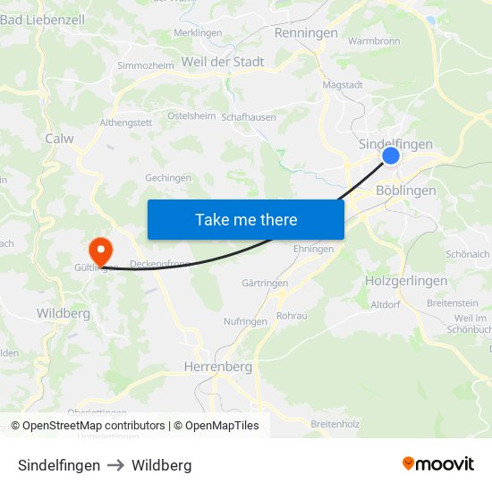 Sindelfingen to Wildberg map