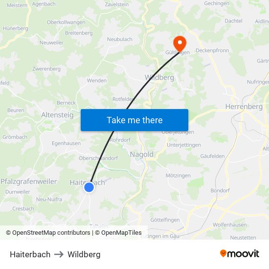 Haiterbach to Wildberg map