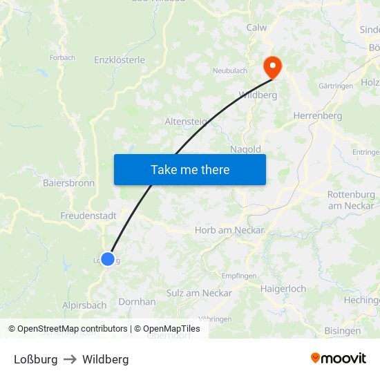 Loßburg to Wildberg map