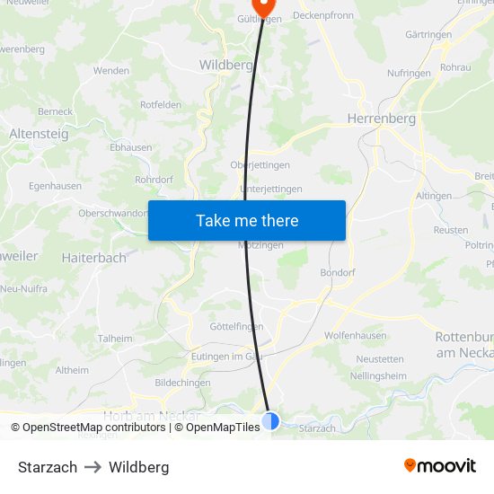 Starzach to Wildberg map