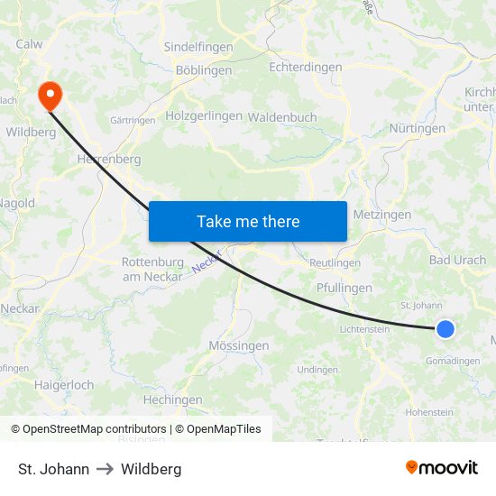 St. Johann to Wildberg map