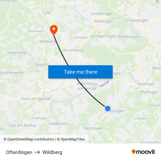 Ofterdingen to Wildberg map