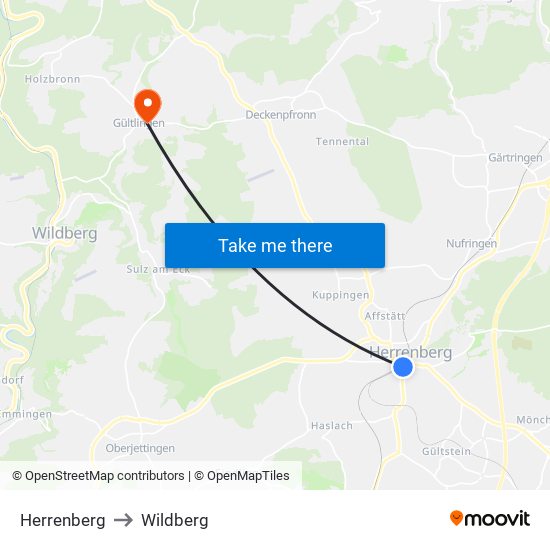 Herrenberg to Wildberg map