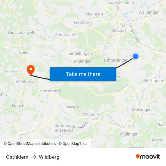 Ostfildern to Wildberg map