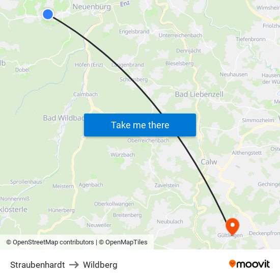 Straubenhardt to Wildberg map