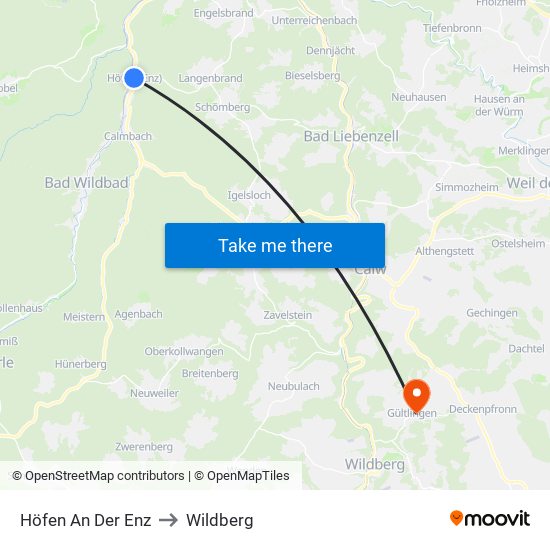 Höfen An Der Enz to Wildberg map
