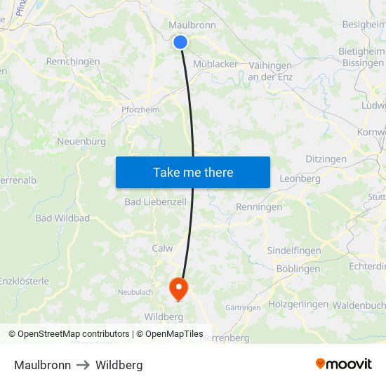 Maulbronn to Wildberg map