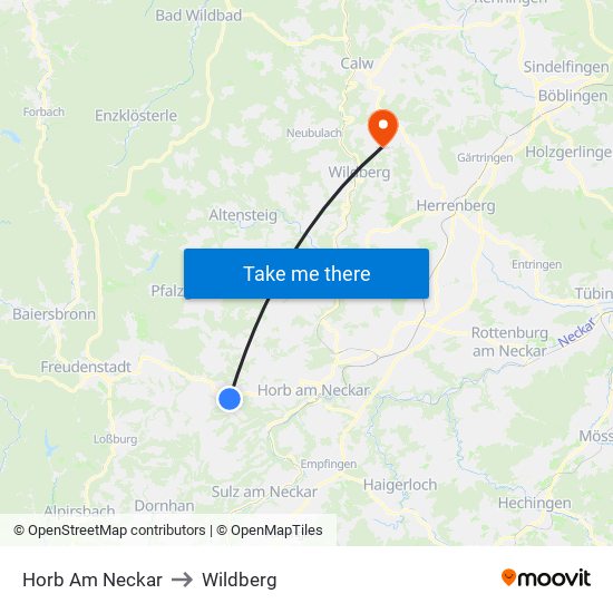 Horb Am Neckar to Wildberg map