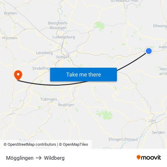 Mögglingen to Wildberg map