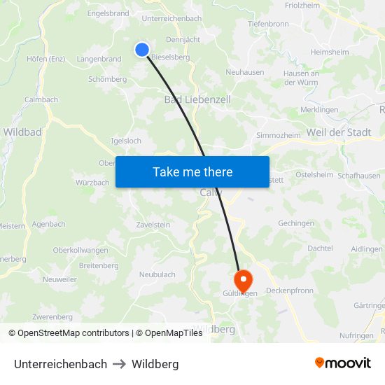 Unterreichenbach to Wildberg map