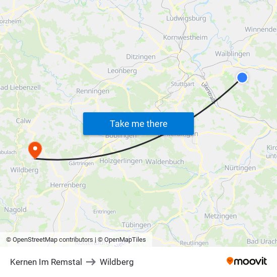 Kernen Im Remstal to Wildberg map