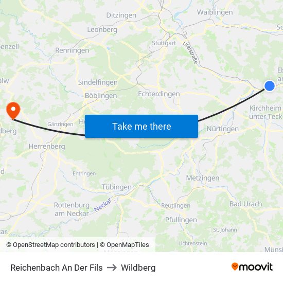 Reichenbach An Der Fils to Wildberg map