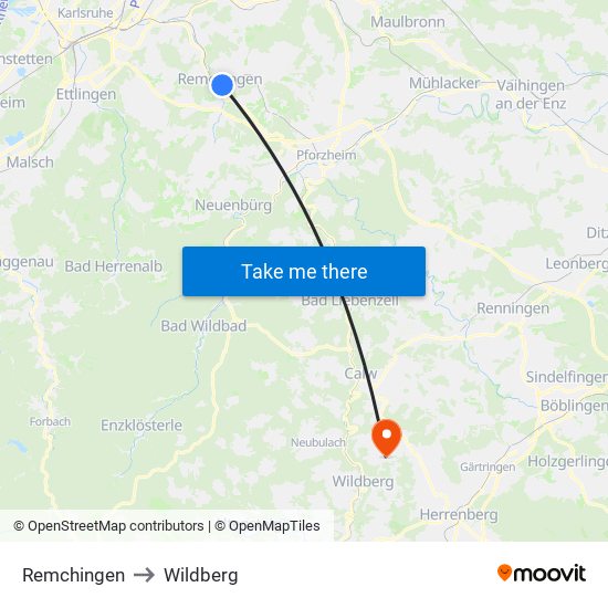 Remchingen to Wildberg map