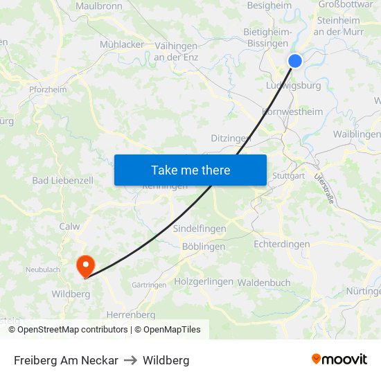 Freiberg Am Neckar to Wildberg map