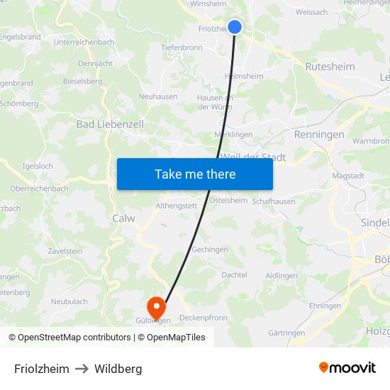 Friolzheim to Wildberg map