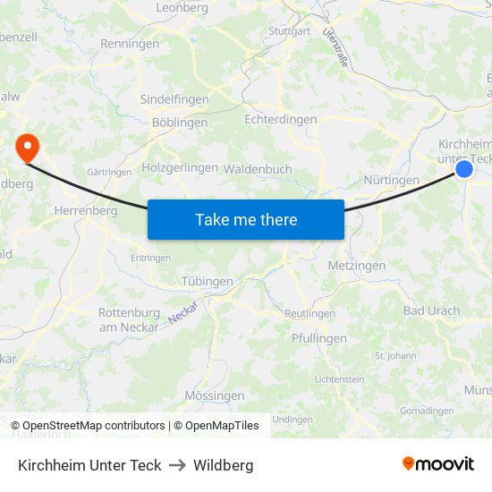 Kirchheim Unter Teck to Wildberg map