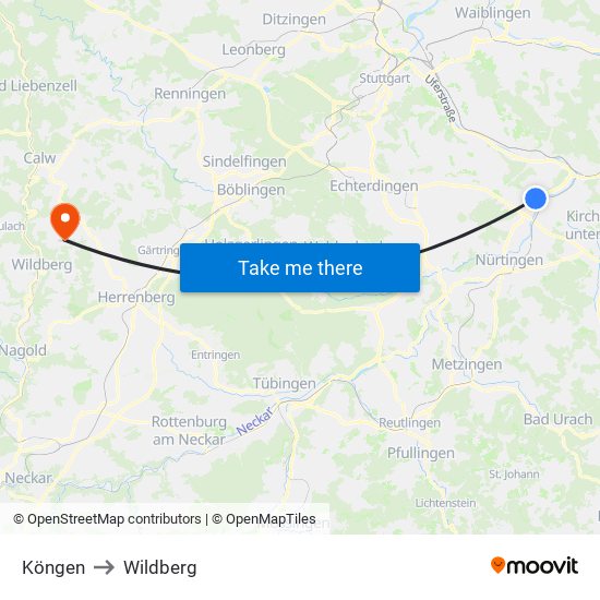 Köngen to Wildberg map