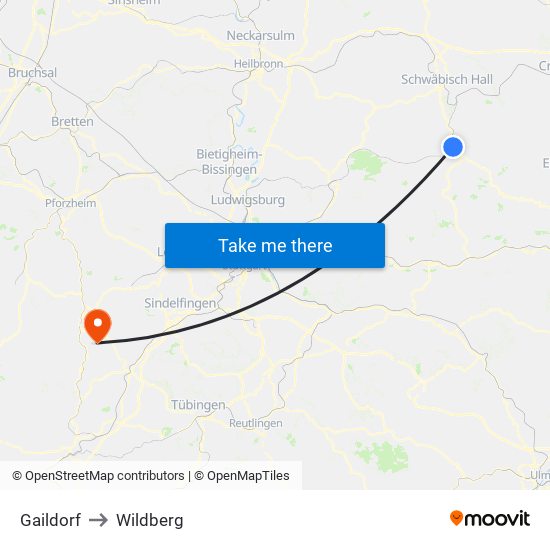 Gaildorf to Wildberg map